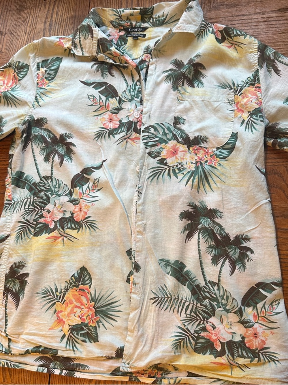 George Men's Light Blue Hawaiian Floral Button-Up Shirt